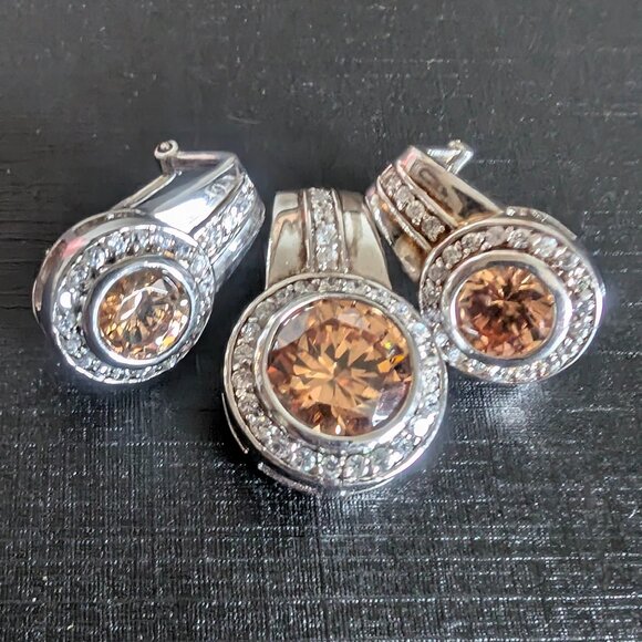 Sterling Silver Peach topaz earrings and pendant - Picture 5 of 8